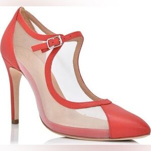 Joan Oloff Italy Rebecca Mesh Pump Heels Red Pointed Toe Sz 39